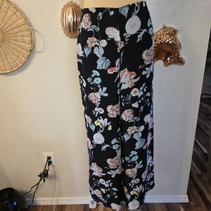 Vince Camuto Black Floral Flowy Spring Summer Palazzo Wide Leg Pants